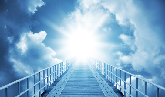 A glowing stairway into heaven surrounded by clouds, symbolizing the rapture and a final plea at the altar