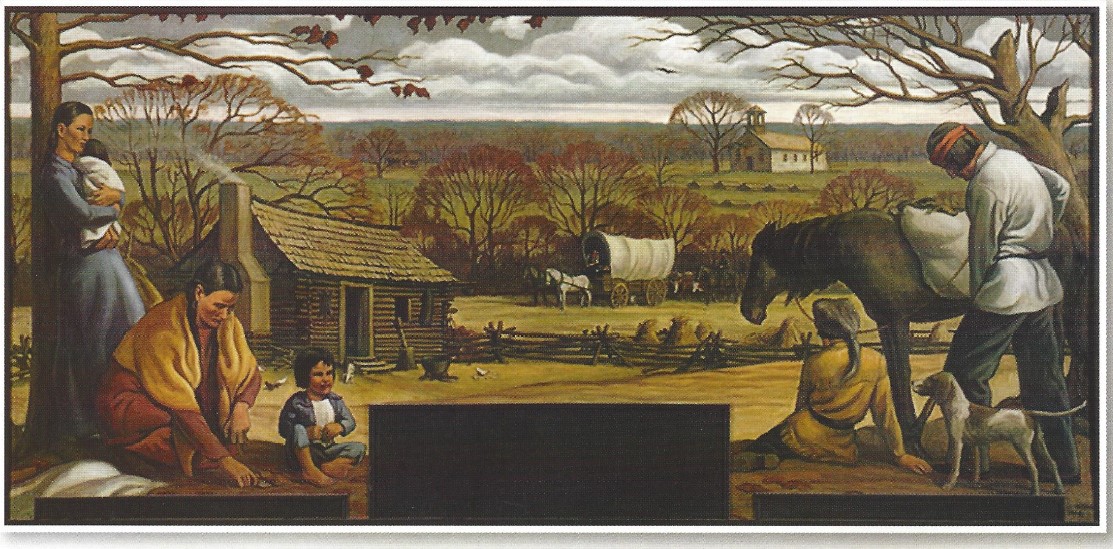 Last Home of the Choctaw Nation mural by H. Louis Freund, conserved and displayed at the Museum of the Red River